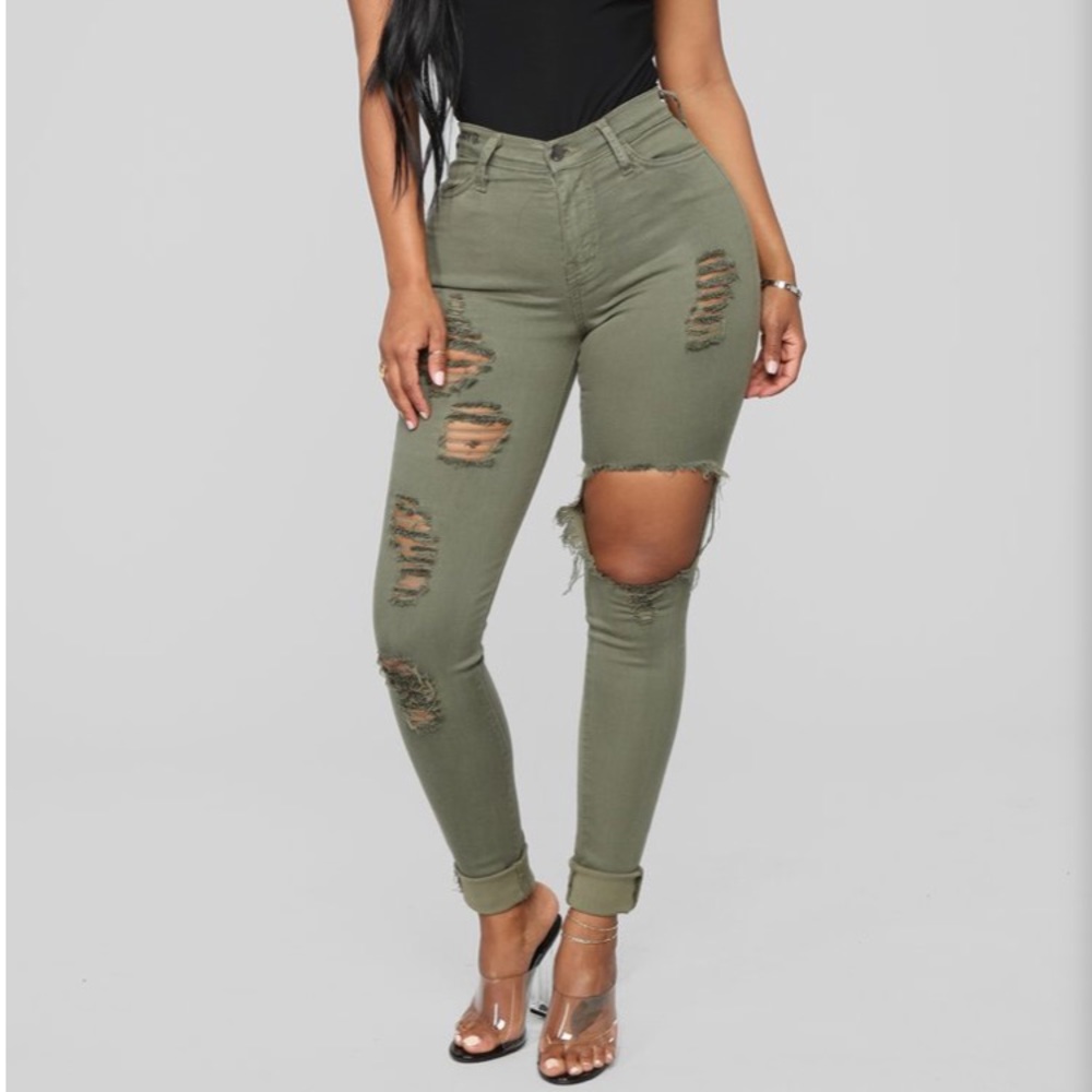 Fashion nova glistening olive jeans